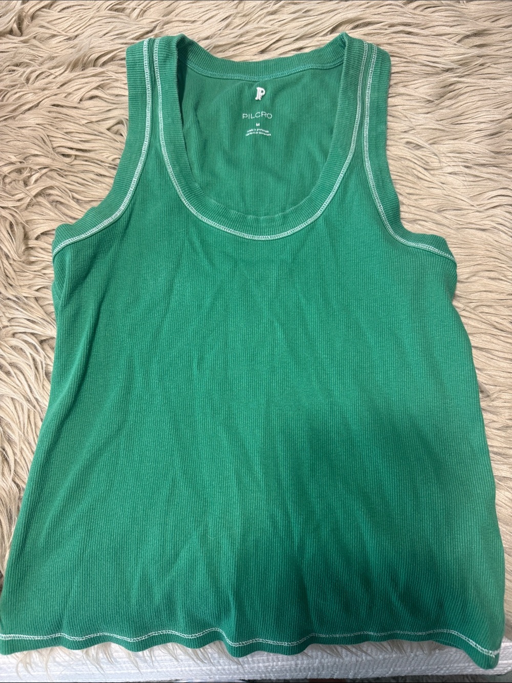 Pilcro Kelly Green Ribbed Scoop Tank